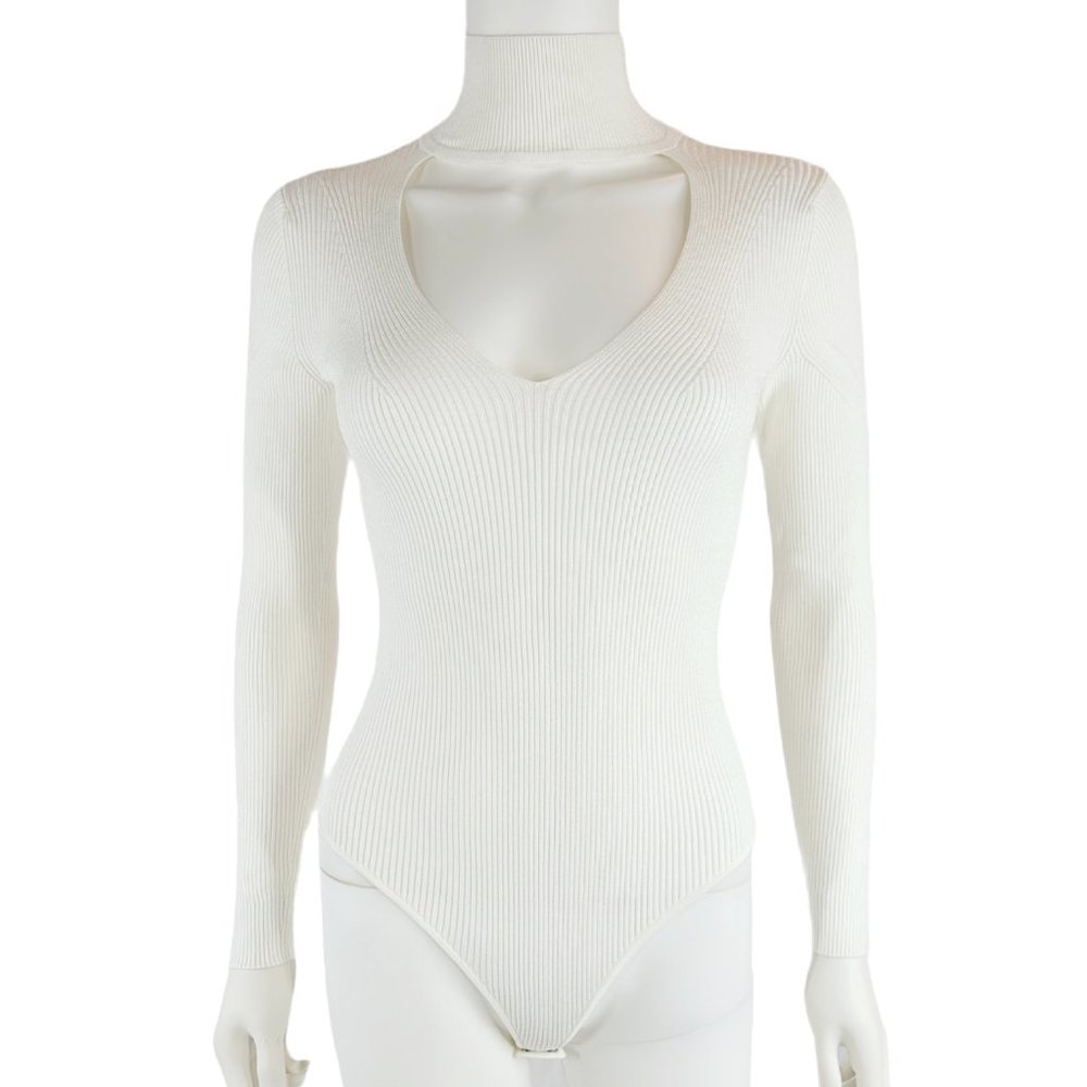New Cushnie et Ochs White Knit Turtleneck Bodysuit